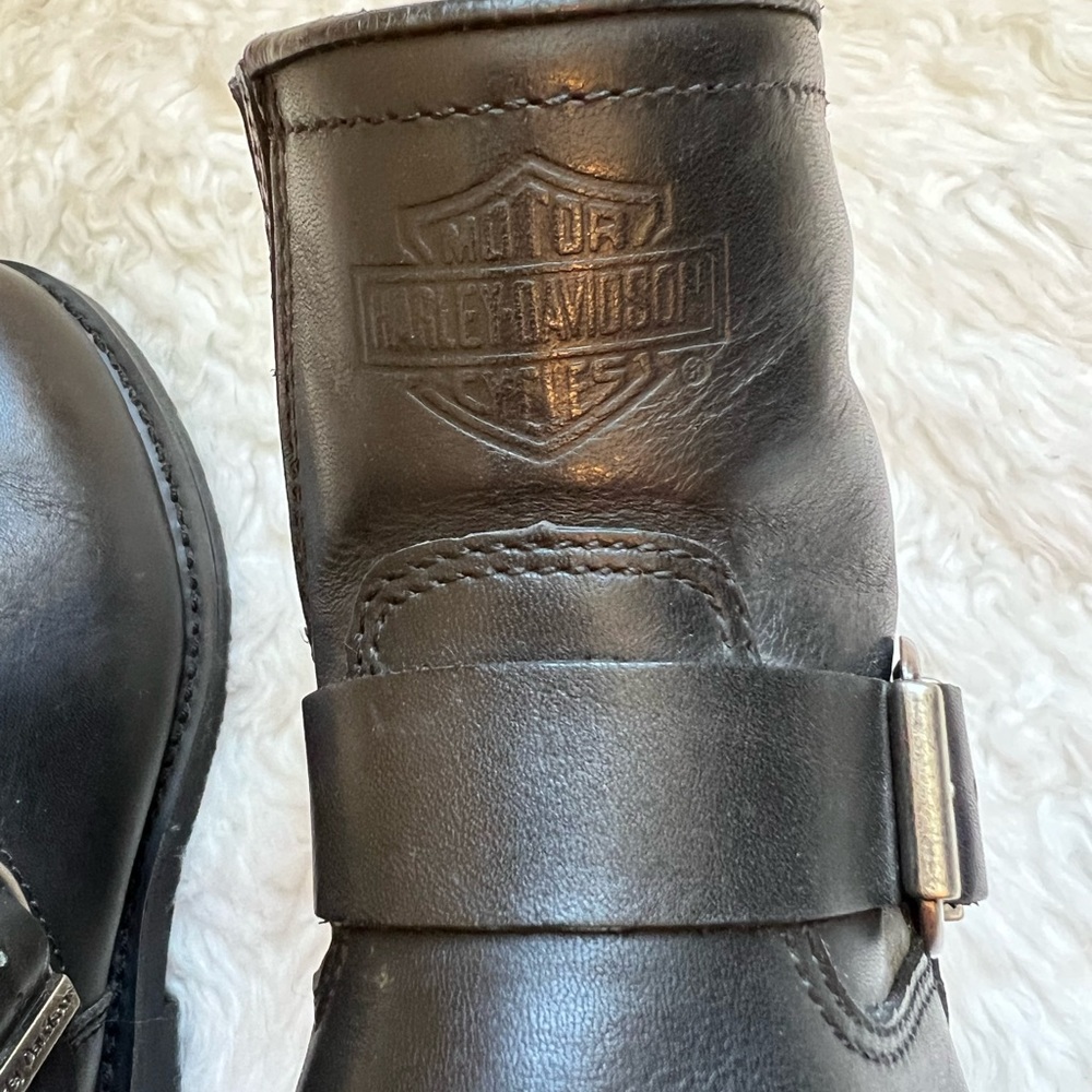 SOLD HARLEY DAVIDSON black leather riding boots size 6.5 moto buckle - Picture 9 of 11